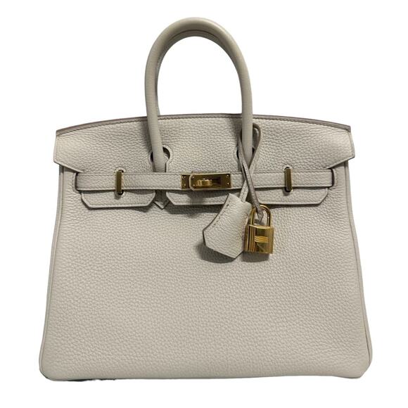 Hermes Birkin 25 Beton Beige Gray Togo Leather Gold Hardware Handbag - Picture 1 of 9